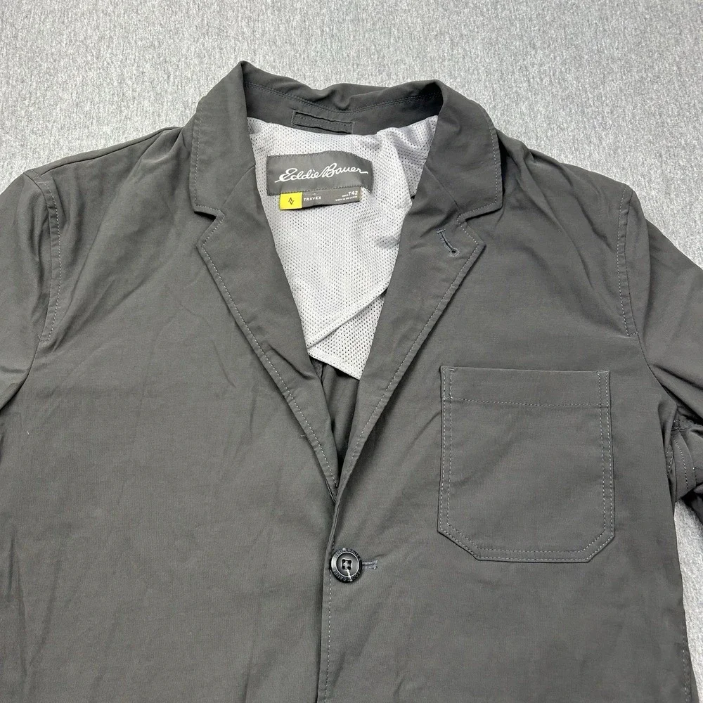 Eddie Bauer Travex Blazer Jacket Mens 42 Tall Gray Lightweight‎ Travel Pockets